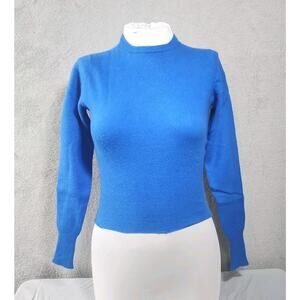 Vintage 1960s Lambs Wool Angora Sweater Retro Peacock Blue Womens Small